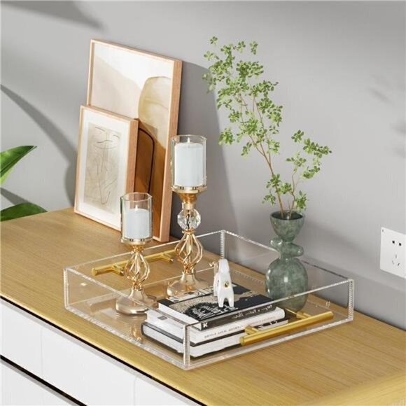 Clear Serving Tray 12x12 Spill Proof Acrylic Organizer Coffee Table Counter top - Picture 4 of 5